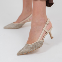 Flavia Raffia Latte Slingback-Pumps mit Riemchen