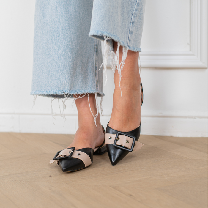 Ada Ballerina Slingback Schwarz Beige