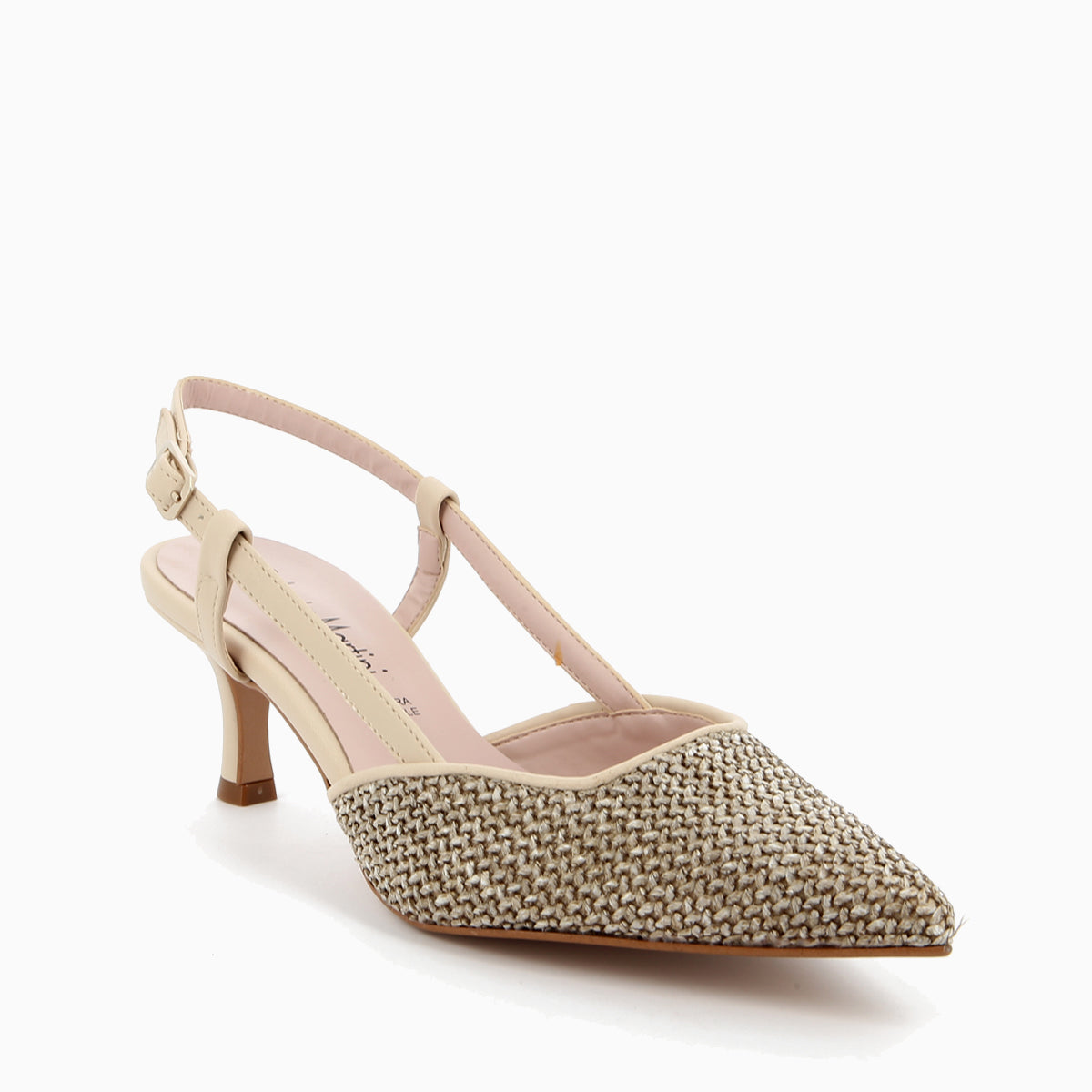Flavia Raffia Latte Slingback-Pumps mit Riemchen