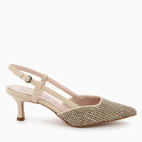Flavia Raffia Latte Slingback-Pumps mit Riemchen