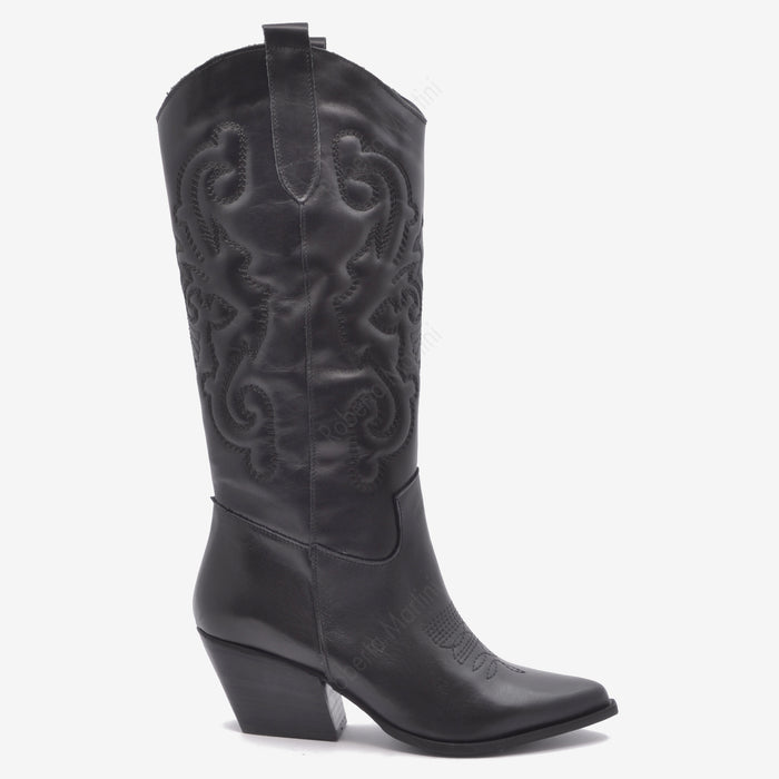 Shania Texan-Stiefel aus schwarzem Leder