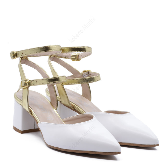 Slingback Flavia Doppelschnalle Nappa Eco Weiß - Gold