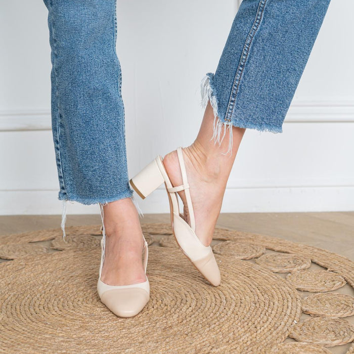 Vera Slingback Creme und Beige
