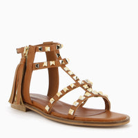 Athena Hellbraune Sandale mit Nieten