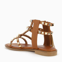 Athena Hellbraune Sandale mit Nieten