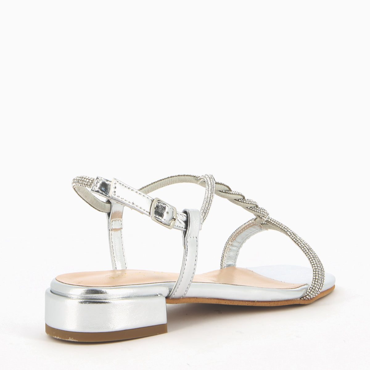 Maddy Silberne Sandale mit Strass-Riemen