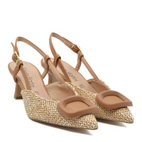 Flavia Slingback-Pumps mit braunem Bastriemen