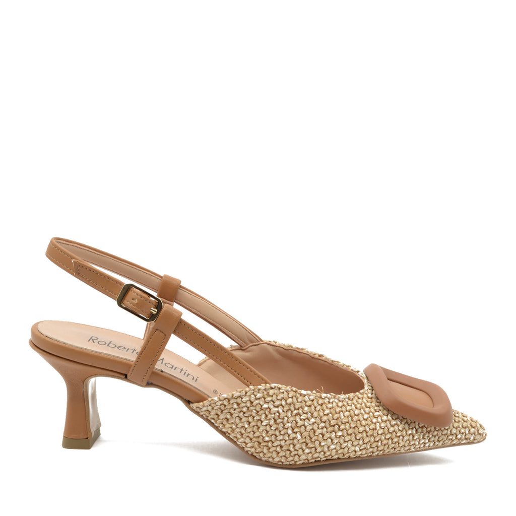 Flavia Slingback-Pumps mit braunem Bastriemen