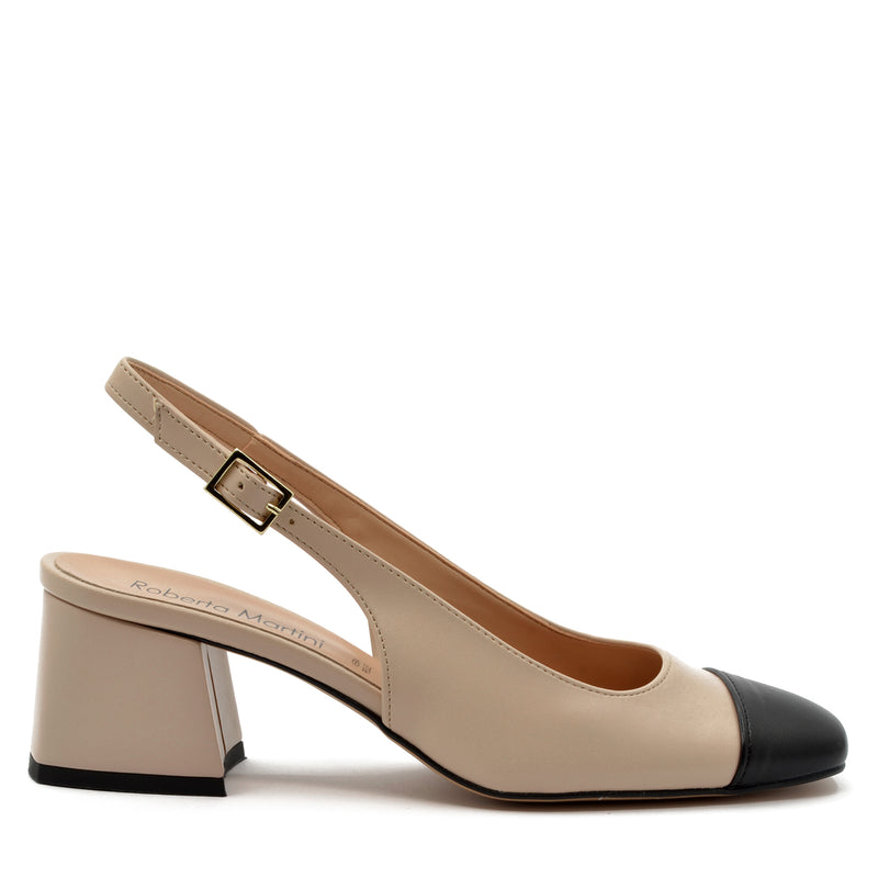 Décolleté Slingback Chiara con Cinturino Beige-Nero