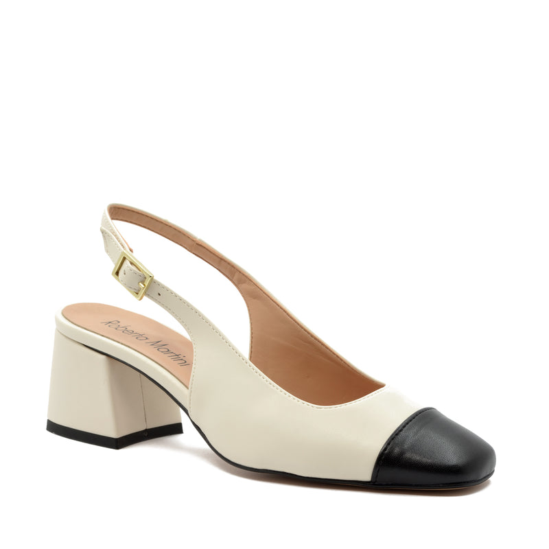 Décolleté Slingback Chiara con Cinturino Latte-Nero