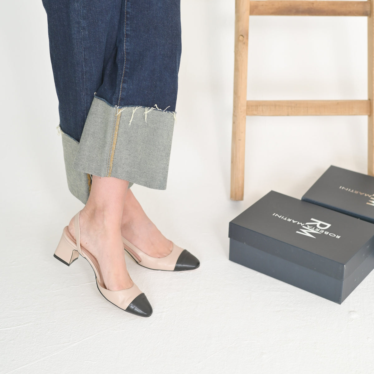 Chantal Slingback Creme und Schwarz